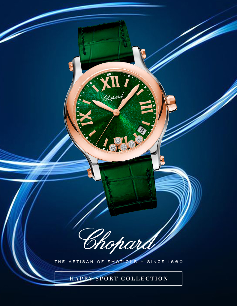 Chopard萧邦Happy Sport 5钻绿色时空彩盘璀璨钻石石英女士手表